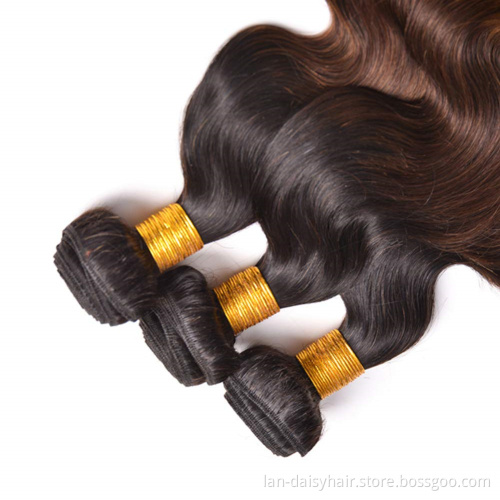 Ombre Hair Extensions India Body Wave Color T1b/4/27 Peruvian Human Hair Bundles Three Tone Color Remy Hair Weaves In Wholesale